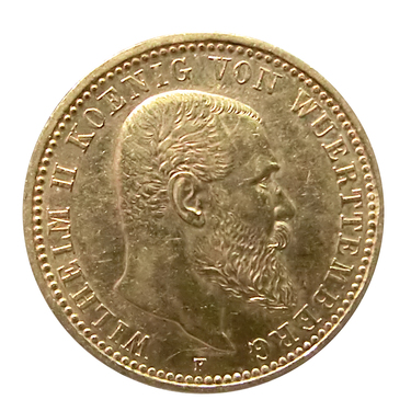 10 Mark Goldmnze Wilhelm II, Wuerttemberg 1893-1913 - J.295