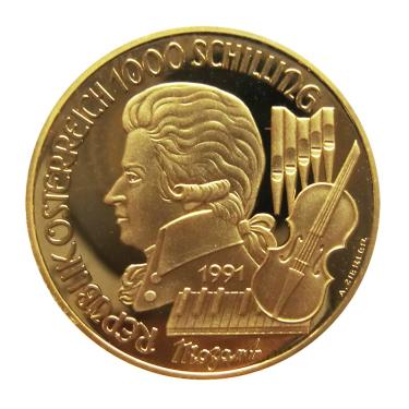 sterreich Goldmnze 1000 Schilling Mozart Zauberflte 1991 - PP - 16,0 Gr. Feingold