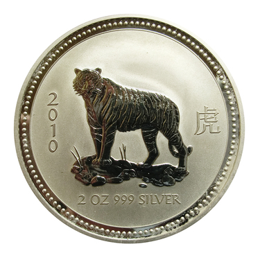 Silbermünze Lunar I Tiger 2010 - 2 Unzen 999 Feinsilber 2. Wahl