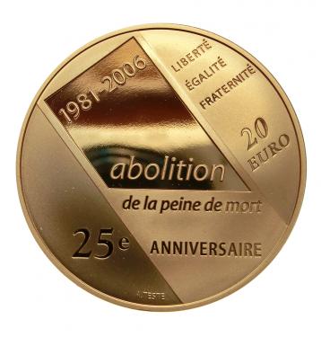 Goldmnze 20 Euro Abschaffung der Todesstrafe, Frankreich 2006