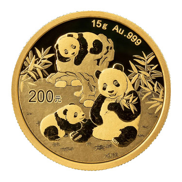 China Panda Goldmnze 200 Yuan 2025 - 15 Gramm in Original-Folie