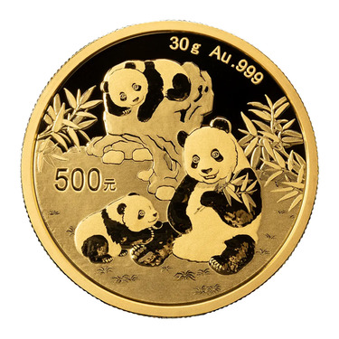 China Panda Goldmnze 500 Yuan 2025 - 30 Gramm in Original-Folie