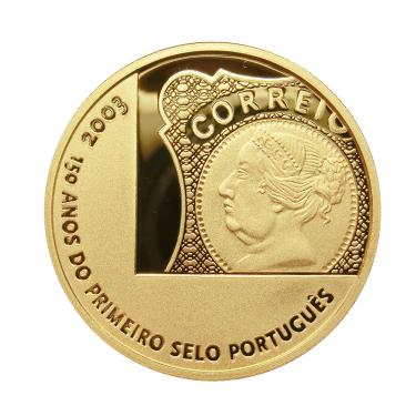 Goldmnze 5 Euro Portugal 2003 150 Jahre Briefmarken in Portugal PP