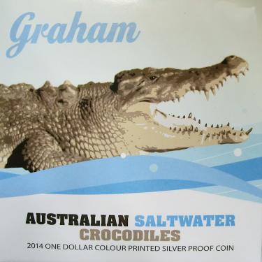 Silbermnze Graham Salzwasser Krokodil RAM 2014 Coloriert 1 Unze mit Zertifikat und Etui