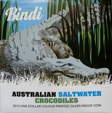 Silbermnze Bindi Salzwasser Krokodil RAM 2013 Coloriert PP 1 Unze mit Etui und Zertifikat