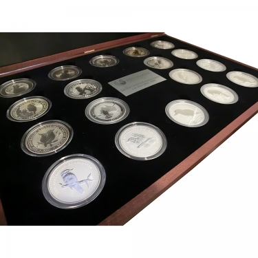 Komplettsatz 18 Mnzen Kookaburra Silber 2 Unzen 1992-2009 im Koffer