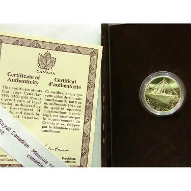 Goldmnze Canada  100 Dollar S.S. Empress of India 1991 mit Etui und Zertifikat