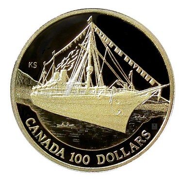 Goldmnze Canada 100 Dollar S.S. Empress of India 1991 polierte Platte