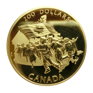 Goldmnze 200 Dollar Canada 1990 Canadische Flagge polierte Platte