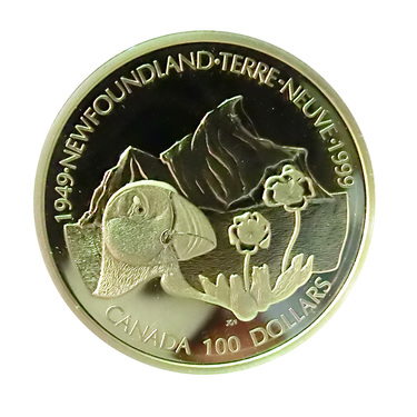 Goldmnze 1/4 Unze 100 Dollar Canada 50. Jahrestag Vereinigung Neufundland mit Kanada 1999 polierte Platte