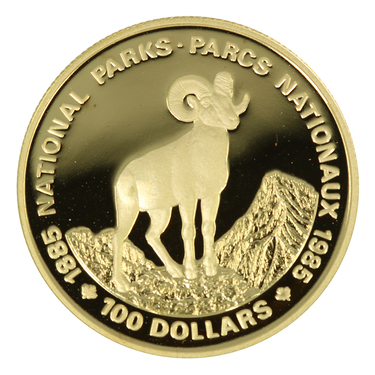 Goldmnze  100 Dollar Canada 1985 Mountain Sheep mit Etui und Zertifikat