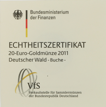 Zertifikat fr Deutscher Wald Buche 2011 - 20 Euro
