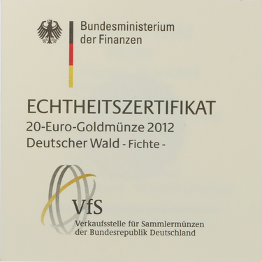 Zertifikat fr Deutscher Wald Fichte 2012 - 20 Euro
