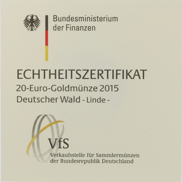 Zertifikat fr Deutscher Wald Linde 2015 - 20 Euro