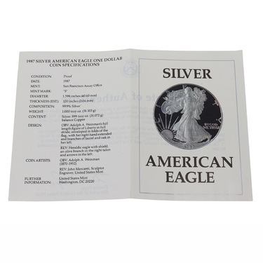 Silbermnze American Eagle 1987 PP- 1 Unze 999 Feinsilber