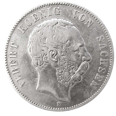 5 Mark Silbermnze Albert, Sachsen 1875-1889 - J.122