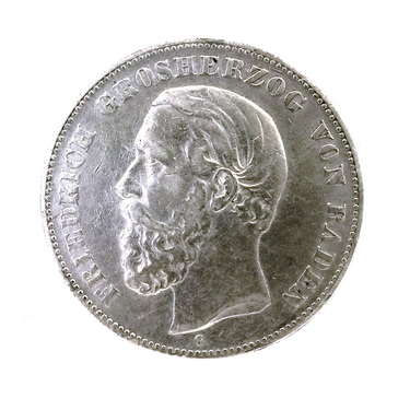 5 Mark Silbermnze Friedrich Groherzog von Baden 1891-1902 - J.29