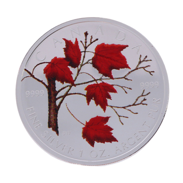 Silbermnze Maple Leaf 2004 Winter coloriert Stempelglanz - 1 Unze 999,9 Feinsilber