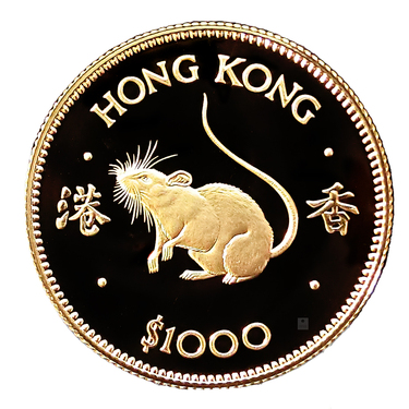 Hong Kong 1000 HKD Lunar Ratte Goldmnze 1984 PP
