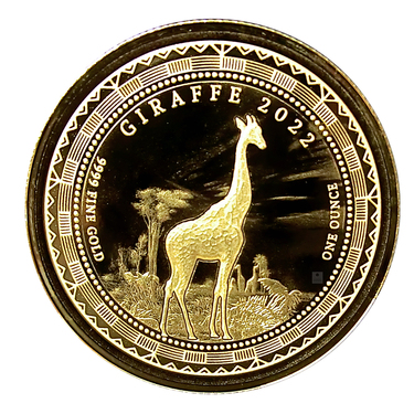 Goldmnze Equatorial Guinea Giraffe 2022 PP - Scottsdale Mint - 1 Unze