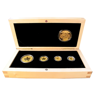 4 Goldmnzen Maple Leaf 2011 100 Jahre Jubilums-Set 1911-2011, Feingewicht 57,53 gr mit Silbermedallie im Etui