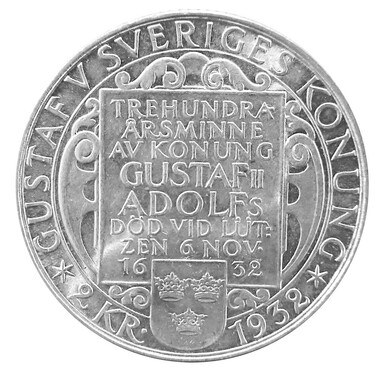 Silbermnze Schweden 2 Kronen 300. Todestag von Gustav II. Adolf 1932