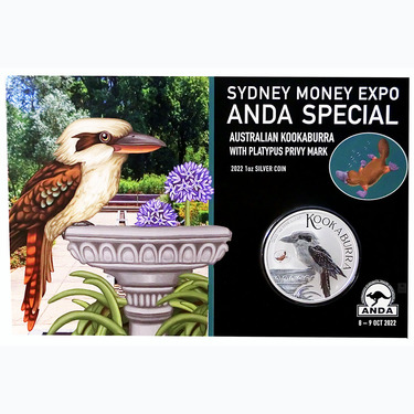 Silbermnze Kookaburra 2022 - 1 Unze Platypus Privy Mark Sydney Money Expo im Blister