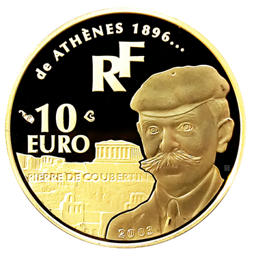 Goldmnze 10 Euro Frankreich Pierre de Coubertin 2003