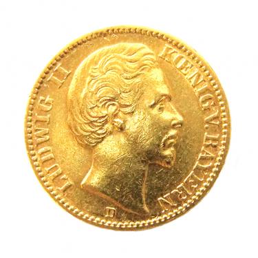 10 Mark Goldmnze Ludwig II, Bayern 1874-1881 - J.196