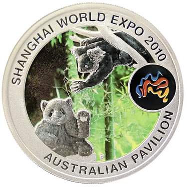 Silbermnze 2010 Shanghai World Expo Panda Koala coloriert - 1 Unze