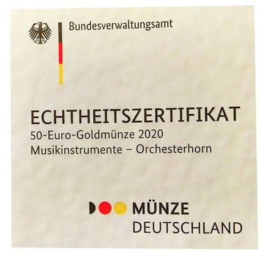 Zertifikat fr Orchesterhorn 2020 - 1/4 Unze - 50 
