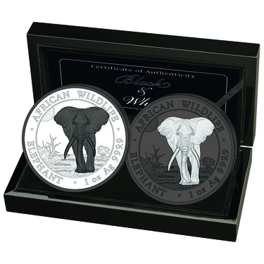 Silbermnzen Set Somalia Elefant 2025 - Black and White - 2 x 1 Unze limitierte Auflage